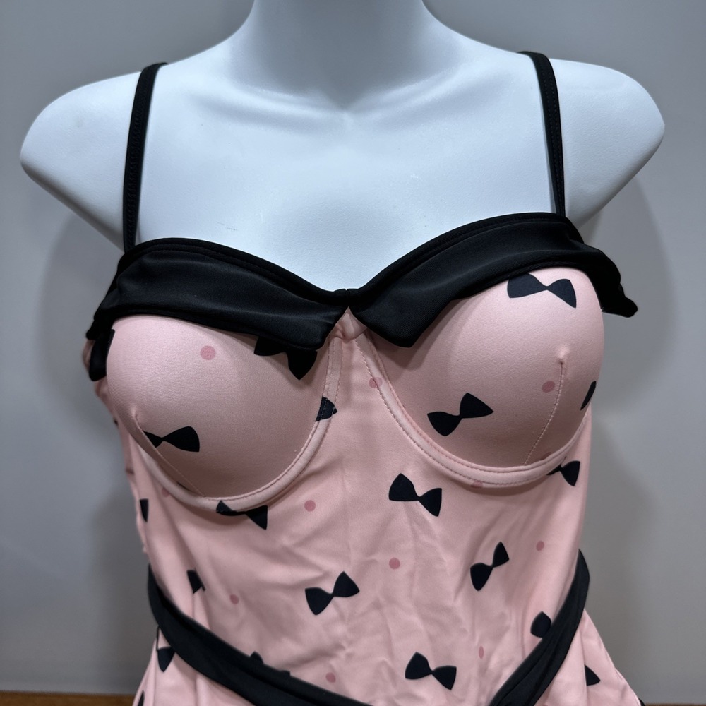 New Retro Stage Pink And Black Polka Now Retro Look Swimsuit XL NWT - Picture 3 of 6